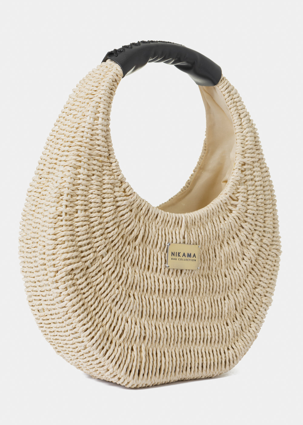 Oval Knitted Bag W/ Black Leatherette Handle