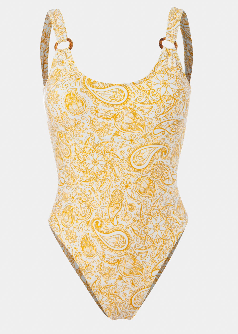 Dacron Low Back One-Piece Swimwear - Yellow Paisley