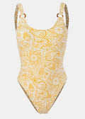 Dacron Low Back One-Piece Swimwear - Yellow Paisley