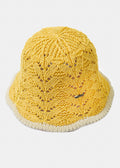 Yellow Knitted Bucket Style Hat W/ Ecru Outline