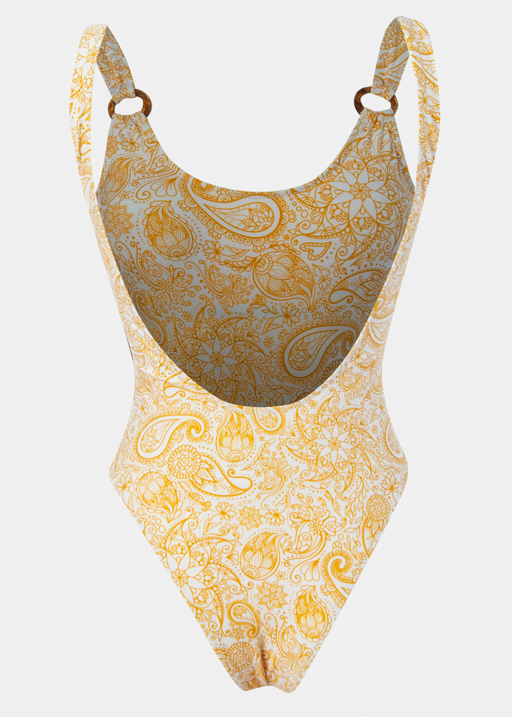 Dacron Low Back One-Piece Swimwear - Yellow Paisley