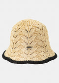 Beige Knitted Bucket Style Hat W/ Black Outline