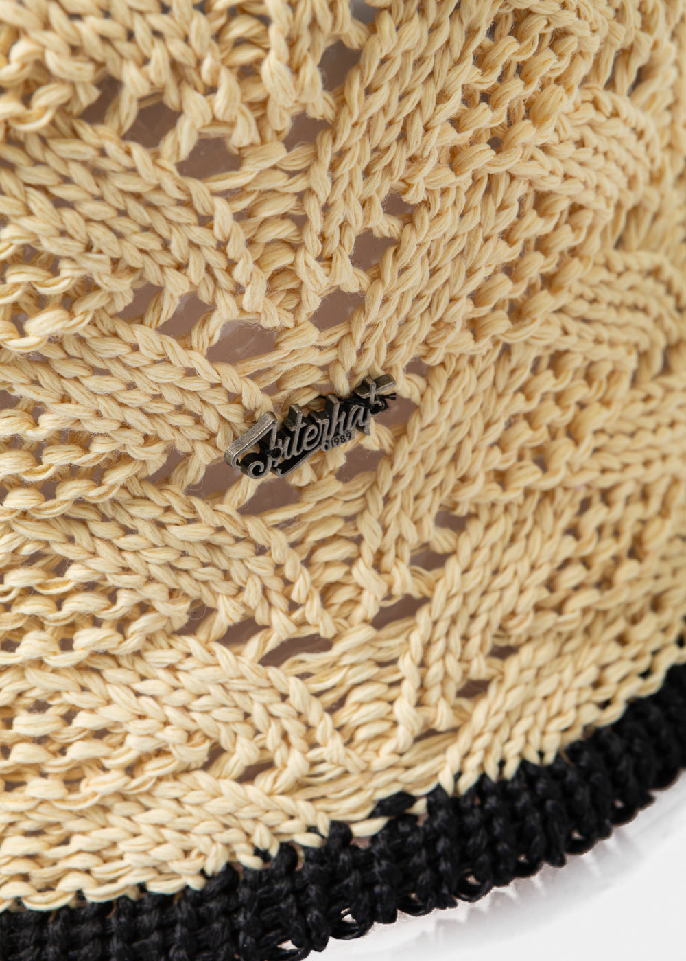 Beige Knitted Bucket Style Hat W/ Black Outline