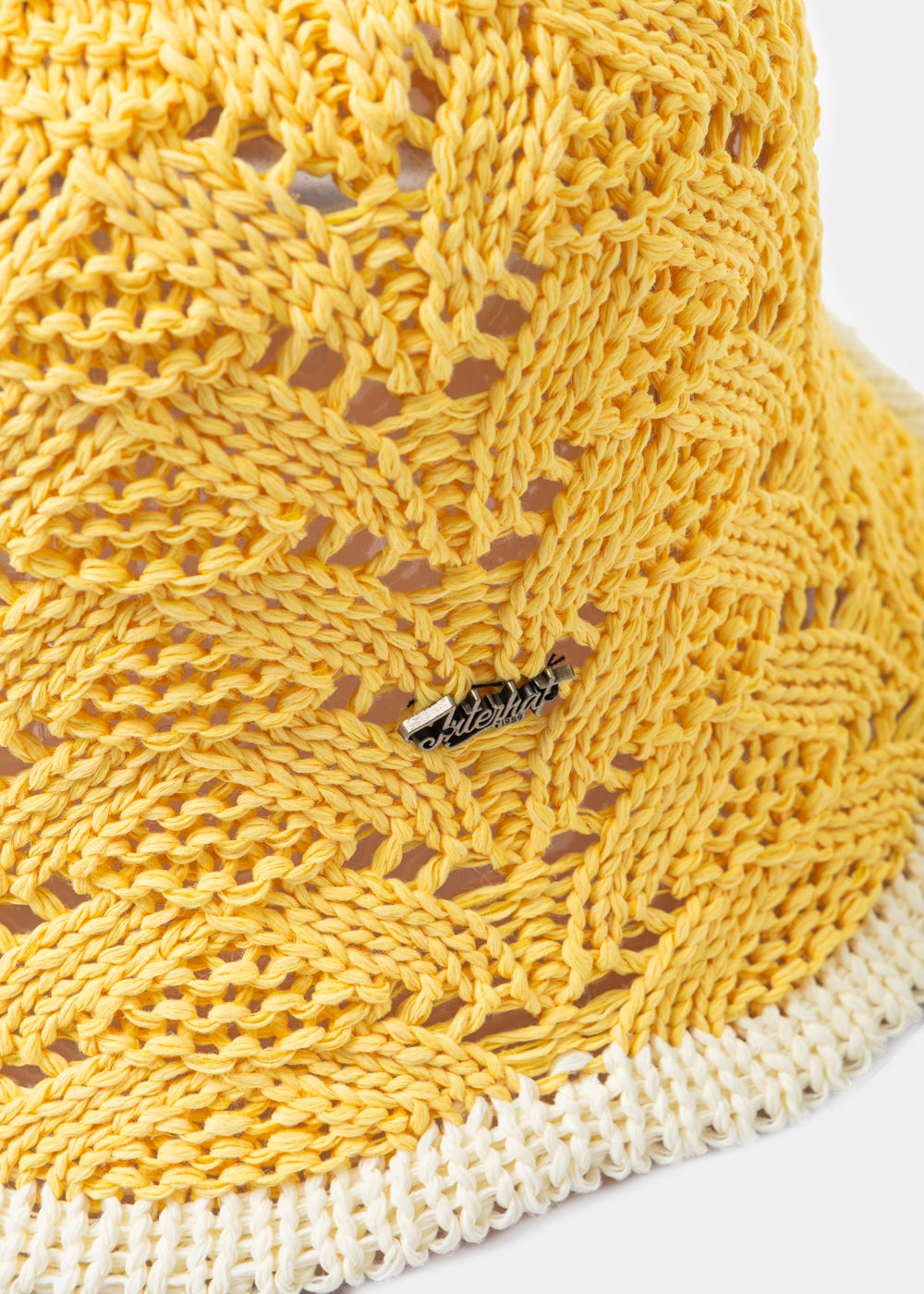 Yellow Knitted Bucket Style Hat W/ Ecru Outline