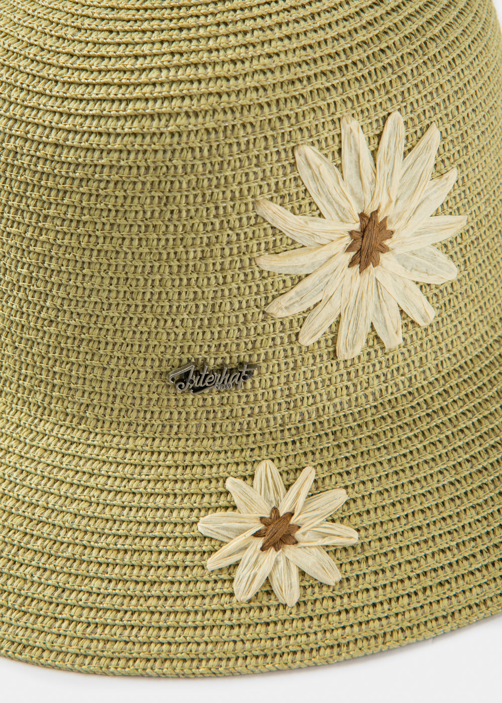 Green Straw Hat W/ Daisies